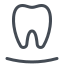 A graphic illustration of a tooth with a curved line underneath, resembling a smile.